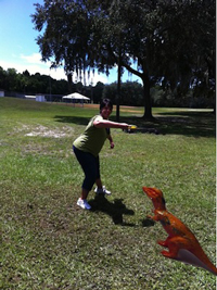 Instructor throwing a frisbee