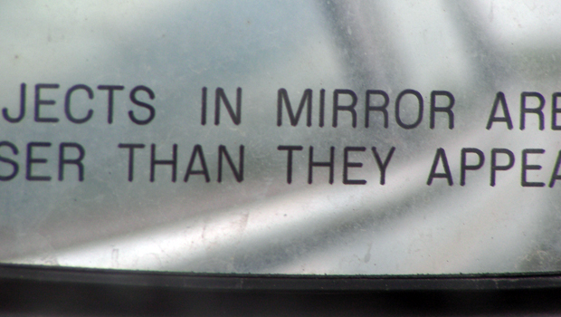 Objects in mirror are closer than they appear