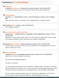 A screen shot of the comments on Texting Is Writing