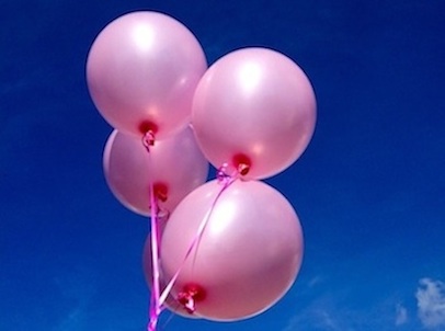 five pink balloons