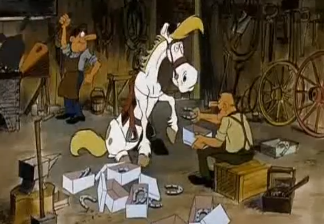 Lucky Luke's horse buying horseshoes