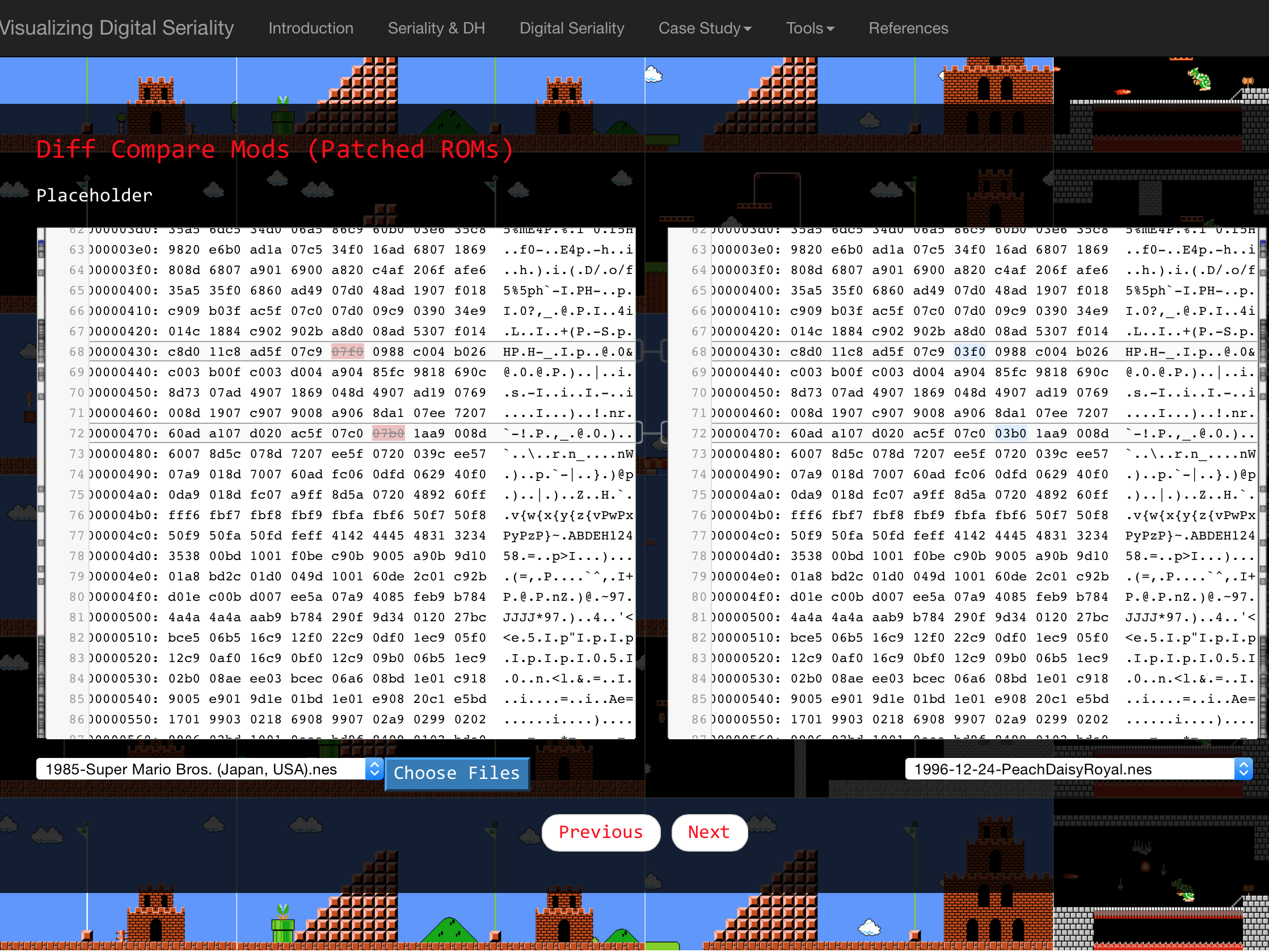 Hexcode diff comparison of patched ROMs