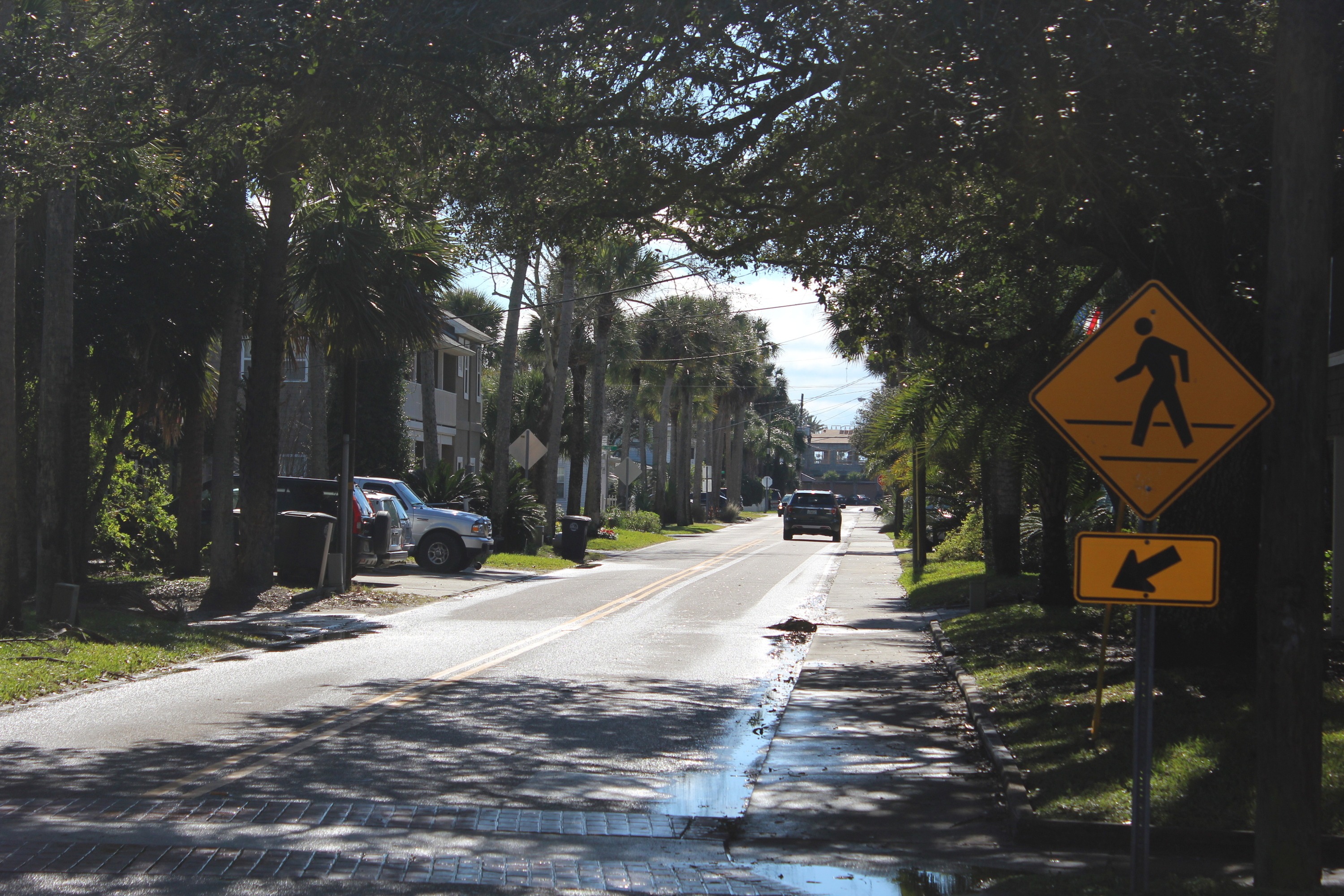 background image, pedestrian crossing sign