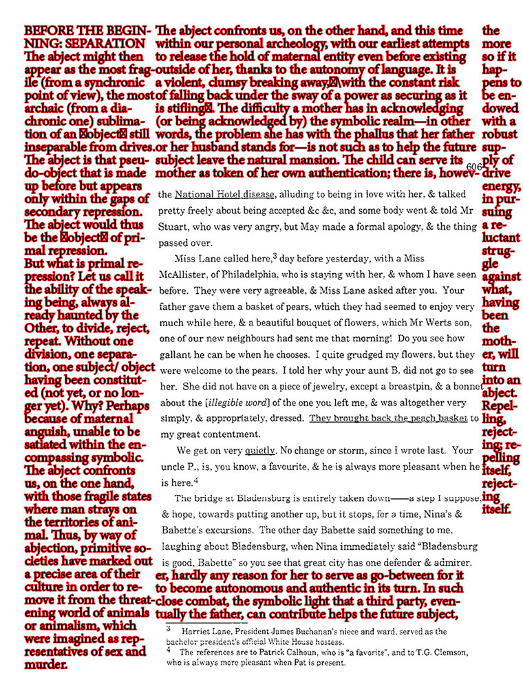 text-heavy image of letter annotated with black and red text that fills up all the margins