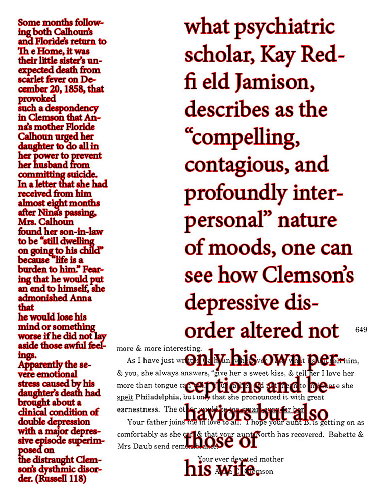 text-heavy image of letter annotated with text in left margin and larger text that reads: what psychiatric scholar Kay Redfield Jamison describes as the 'compelling, contagious, and profoundly interpersonal' nature of moods