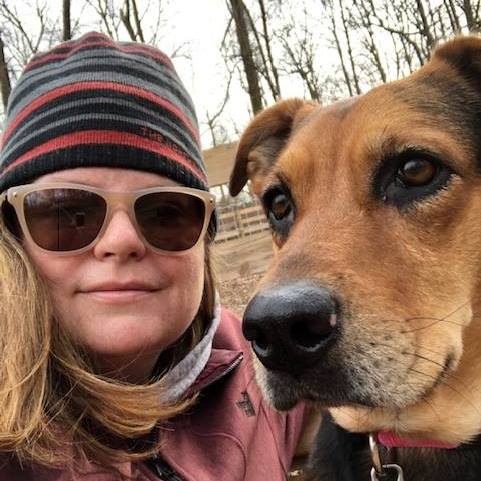 selfie of woman with dog