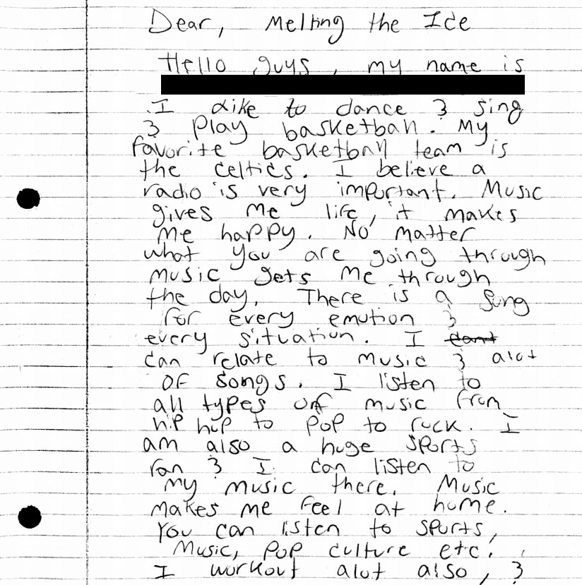 a scanned letter written on lined notebook paper. transcript in caption.