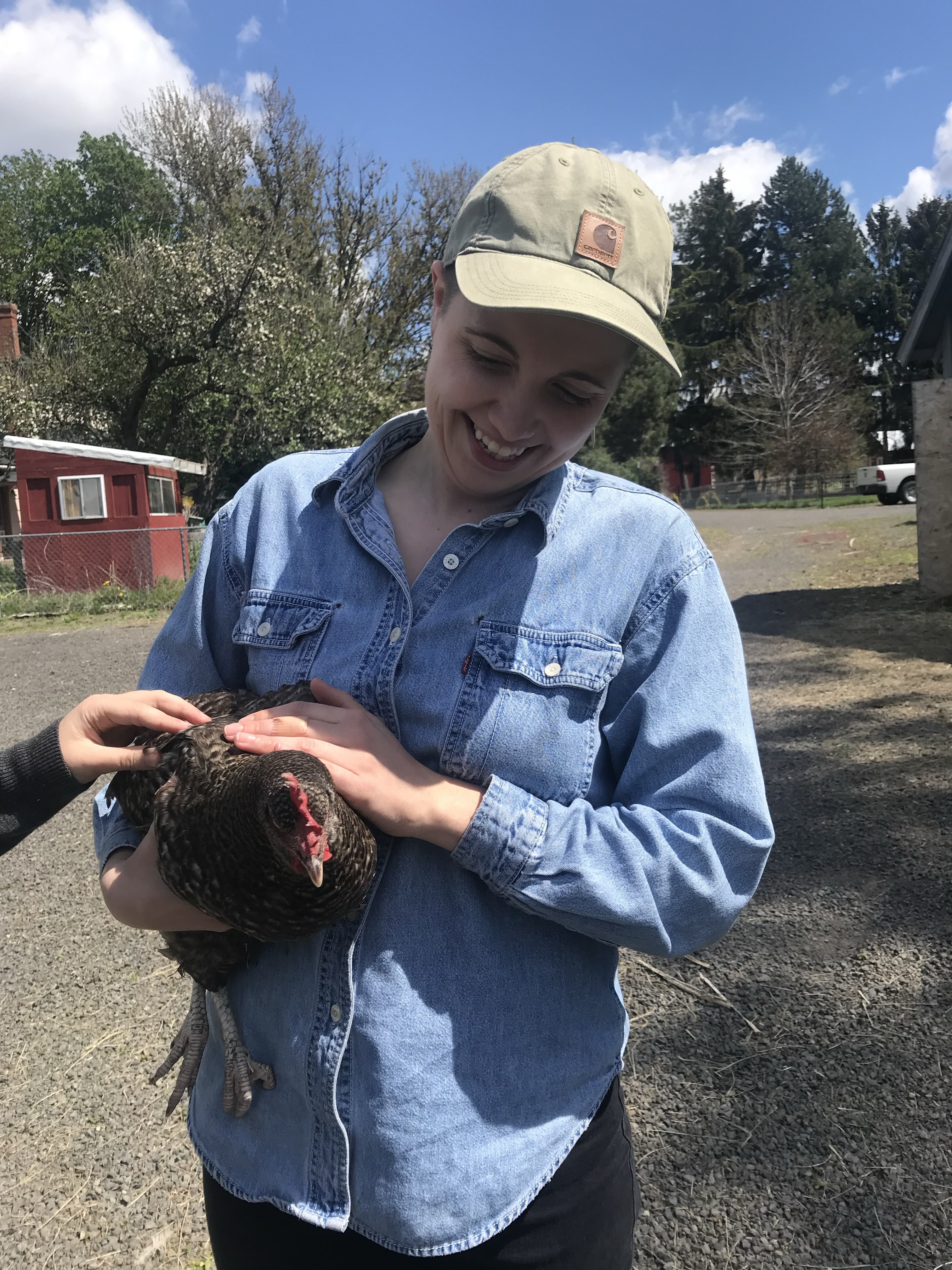 Woman and chicken