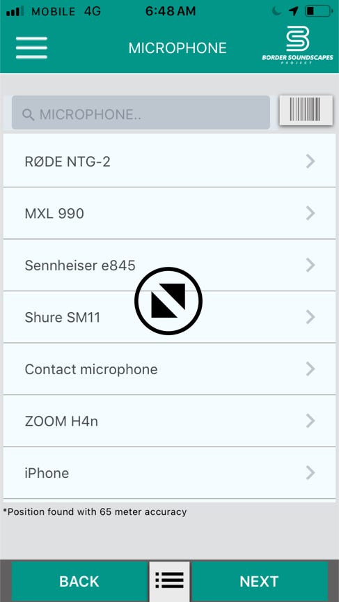 A logbook with various microphone inputs listed